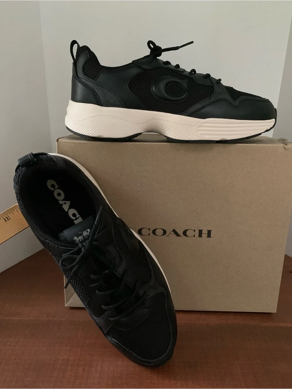 Coach Strider Black Leather Men's Low Top Sneakers (CY250) New with box Size 12